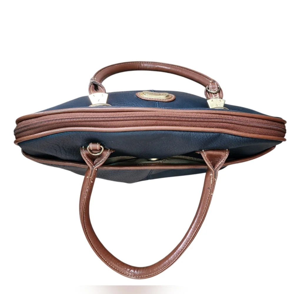 CAPEZIO vintage double handles handbag, navy blue/brown/gold